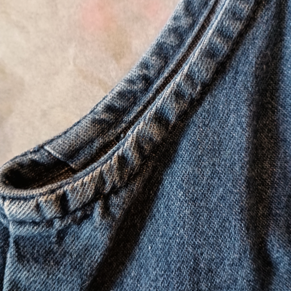 Vintage Dress Denim Midi Jumper Blue J. Women's Size Small Embroidered Flowers - Picture 8 of 10
